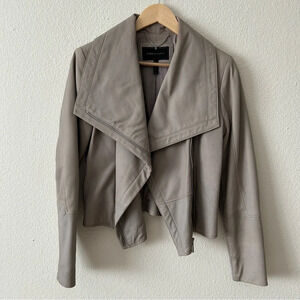 BCBGMaxazria Leather And Knit Jacket Drape Gray Medium.